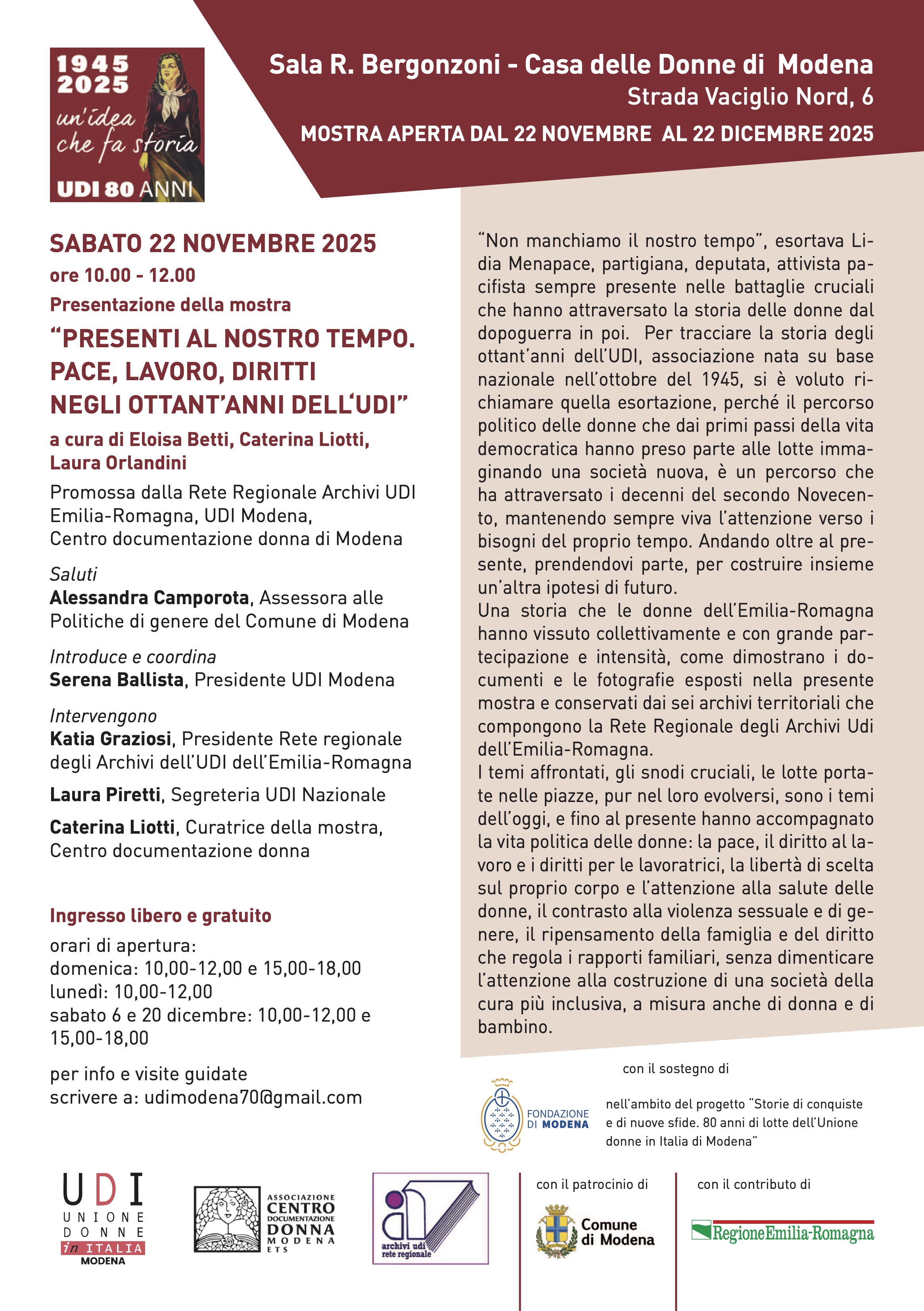 La mostra 'Presenti al nostro tempo' si sposta a Modena