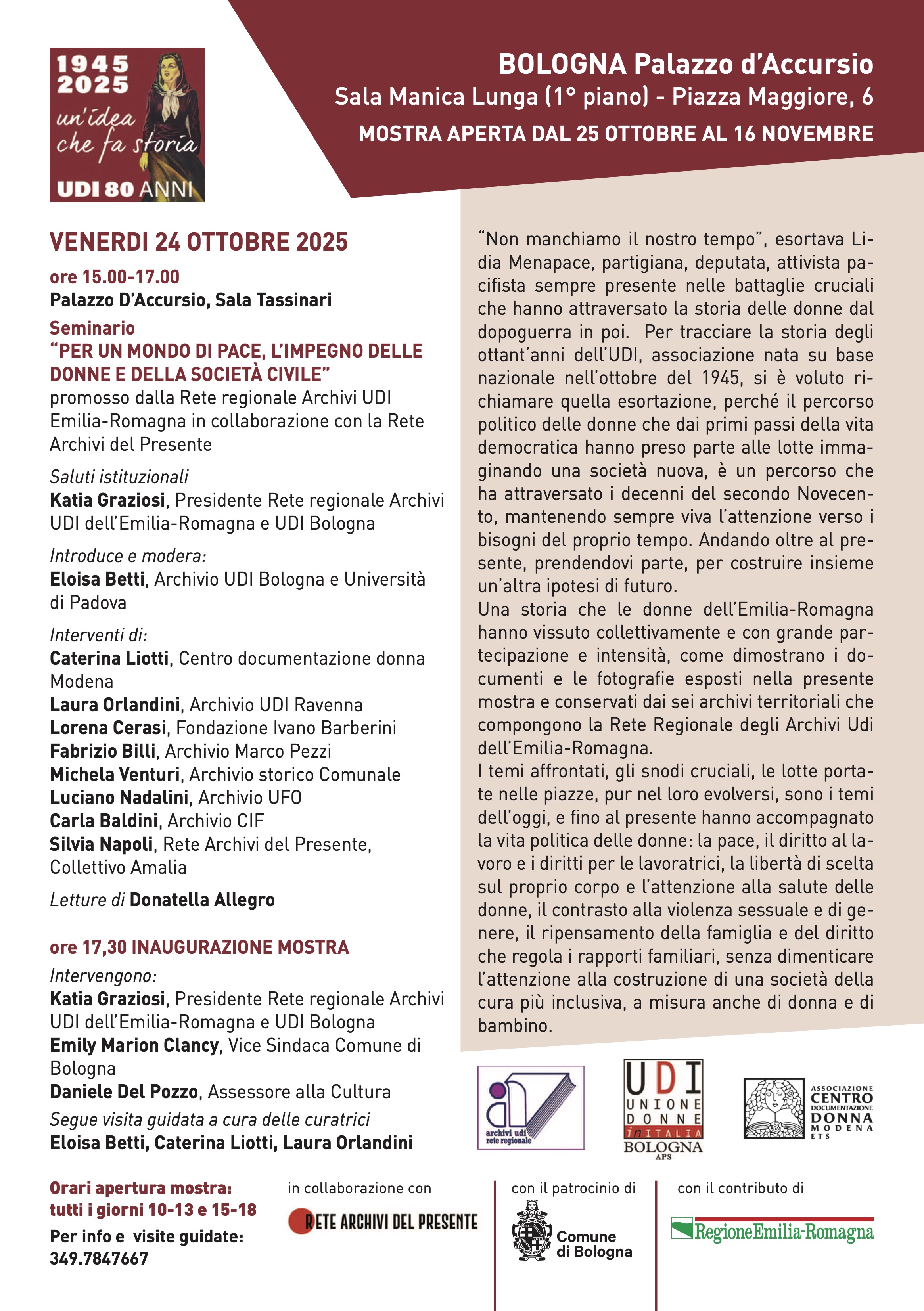 Presenti al nostro tempo. Pace, lavoro, diritti negli ottant’anni dell’Udi